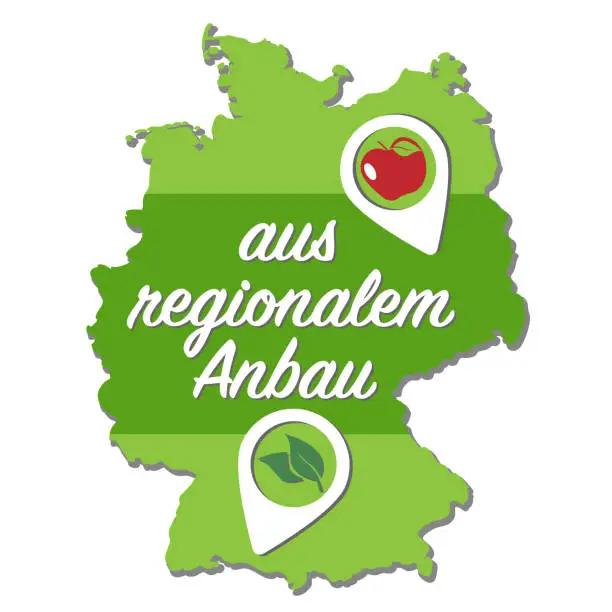 Vector illustration of outline of map of Germany with text AUS REGIONALEM ANBAU, German for locally grown