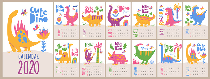 Ilustración de Vector 2020 Plantilla De Calendario Con Dinosaurios En  Estilo De Dibujos Animados Niños y más Vectores Libres de Derechos de  Calendario - iStock