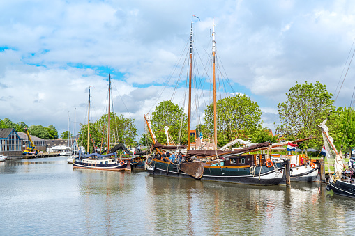 Gothenburg, Sweden-May, 2018: Harbor with old wooden boats in Gothenburg, Sweden