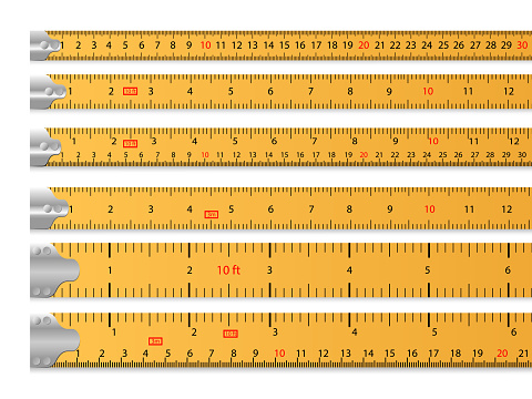 Measuring tape set. Ruler, tool, length. Measuring concept. Vector illustrations can be used for topics like size, carpentry, tailoring