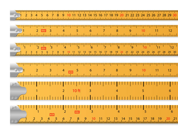 Measuring tape set Measuring tape set. Ruler, tool, length. Measuring concept. Vector illustrations can be used for topics like size, carpentry, tailoring yard measurement stock illustrations