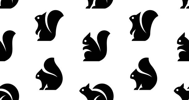 nahtloses muster mit eichhörnchen-logo - eichhörnchen stock-grafiken, -clipart, -cartoons und -symbole