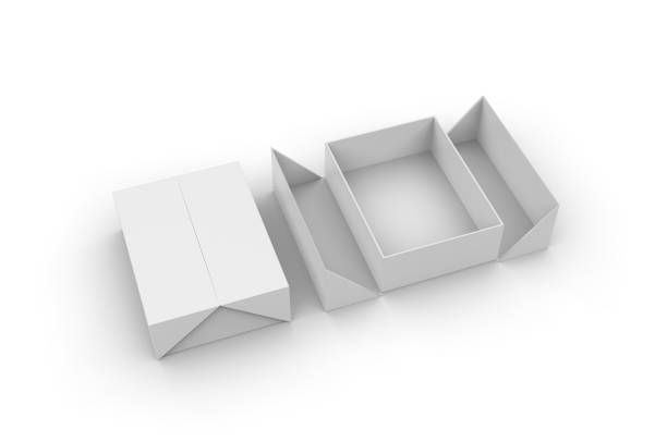 caja dura en blanco para la marca y la maqueta. ilustración de renderización 3d. - open container lid jewelry fotografías e imágenes de stock