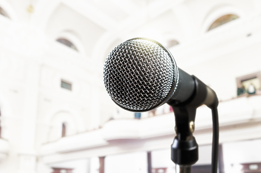 Microphone in magnificent old vaulted auditorium