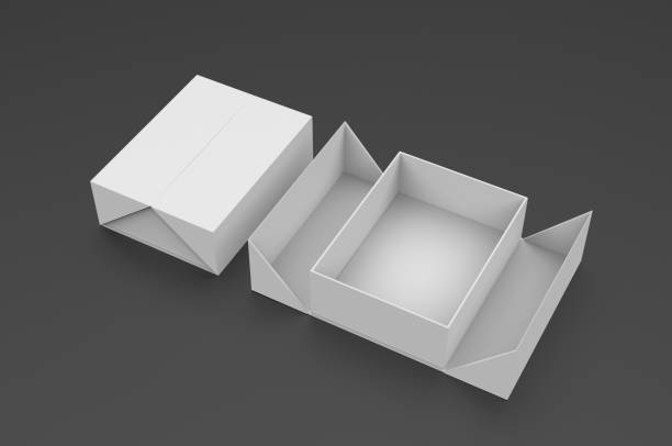 caja dura en blanco para la marca y la maqueta. ilustración de renderización 3d. - open container lid jewelry fotografías e imágenes de stock