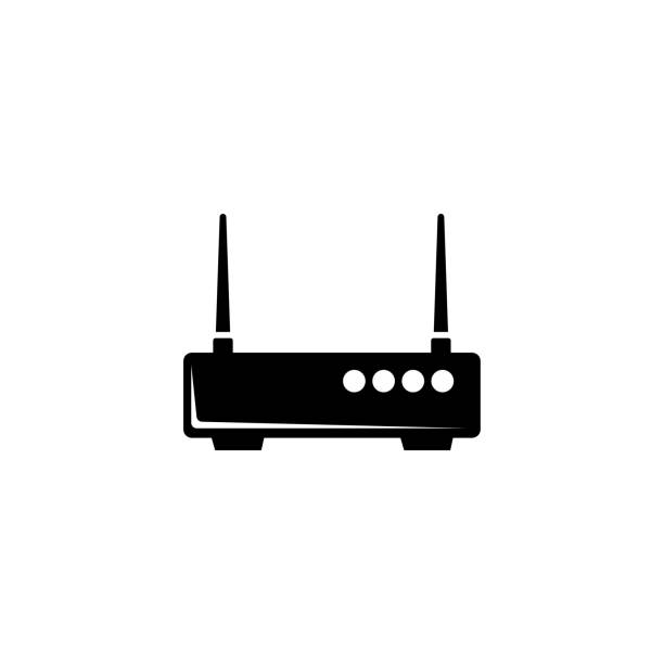 ilustraciones, imágenes clip art, dibujos animados e iconos de stock de router wifi, icono vectorial plano de módem de red - router