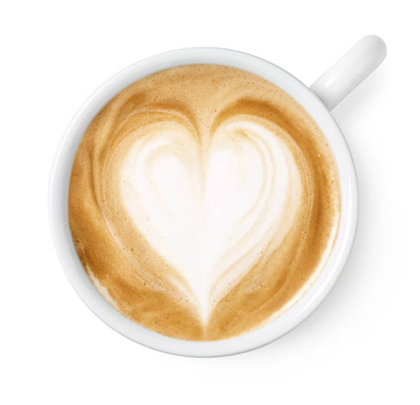 ラテまたはカプチーノアートドローイングのカップ - coffee heart shape coffee cup cup ストックフォトと画像