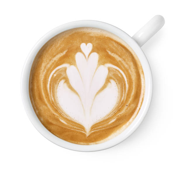 ラテまたはカプチーノアートドローイングのカップ - coffee heart shape coffee cup cup ストックフォトと画像