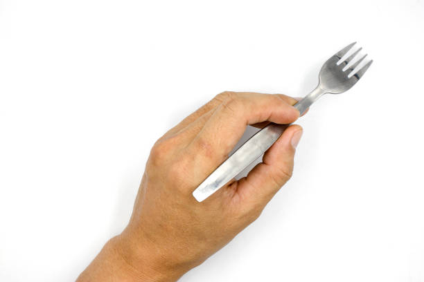 istock A male hand holding fork, man hand  isolated on white background 1170738648
