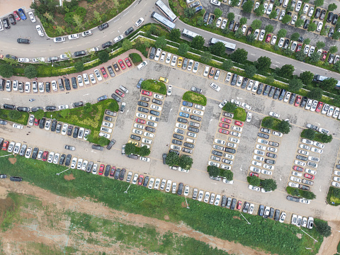 Aerial View of Busy Parking Lot