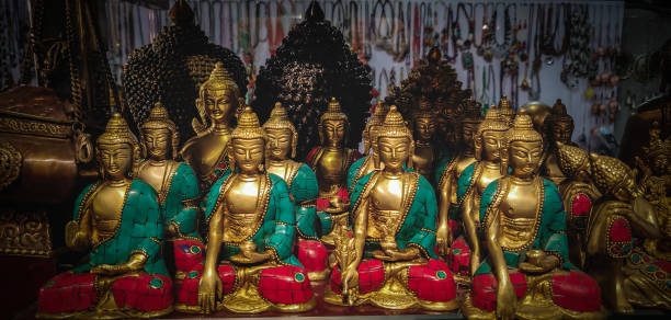 Antique religious statues at a shop.