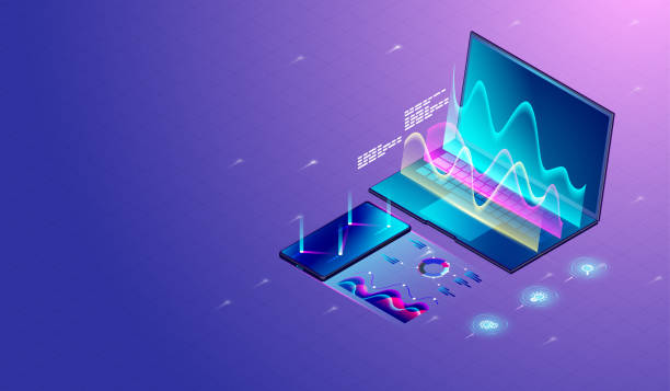 istock Business marketing research on laptop and smartphone screen graphs and diagrams, processing chart, financial statistics analysis. 1170739733