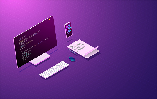 Program Development And Coding Mobile App Design Laptop With Virtual ...