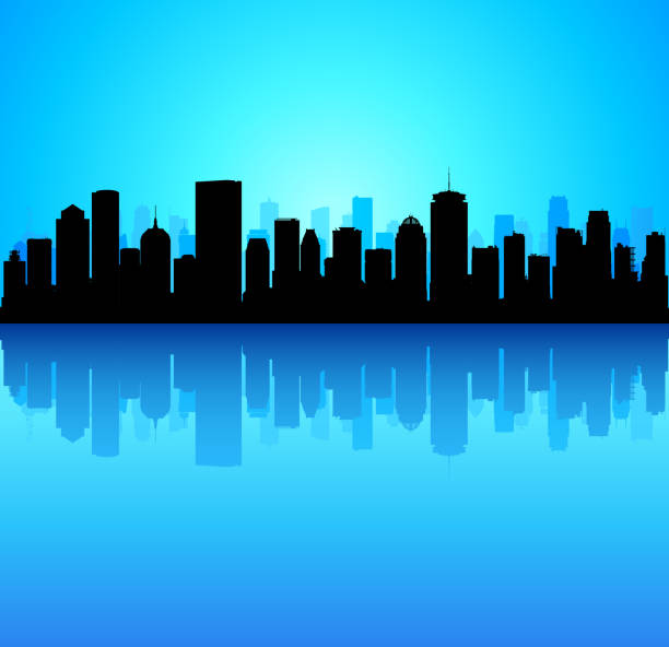 бостон скайлайн (все здания являются поместными и полными) - boston skyline night silhouette stock illustrations