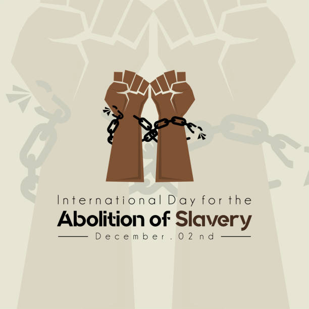 International Day for the Abolition of Slavery International Day for the Abolition of Slavery, Hand with Chain and background african slaves stock illustrations