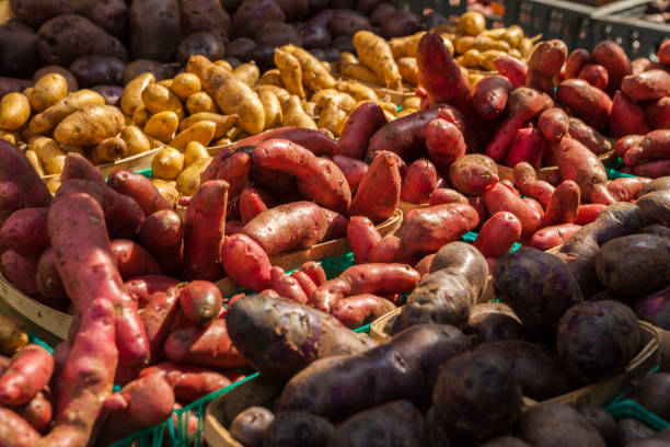 Potatoes on market stall