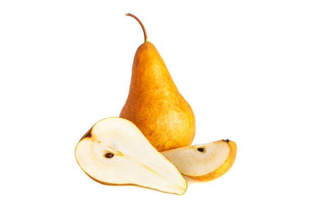 istock Organic pear. Fruit with half and quarter isolated on white background. 1170758036