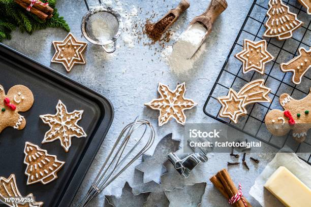 Ingredients And Utensils For Christmas Cookies Preparation Stock Photo - Download Image Now