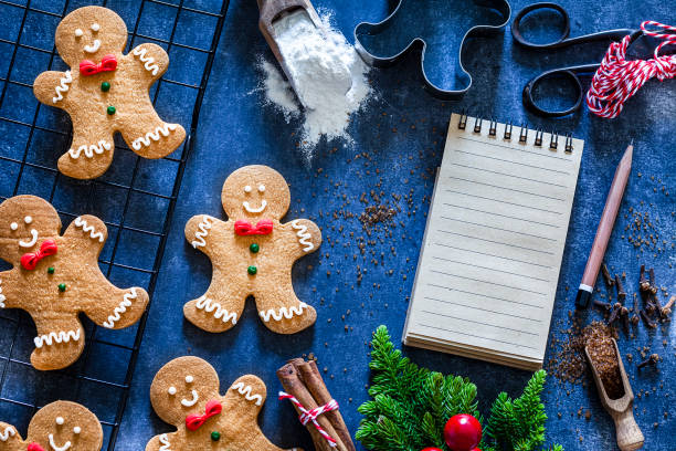 Ingredients and utensils for Christmas cookies preparation