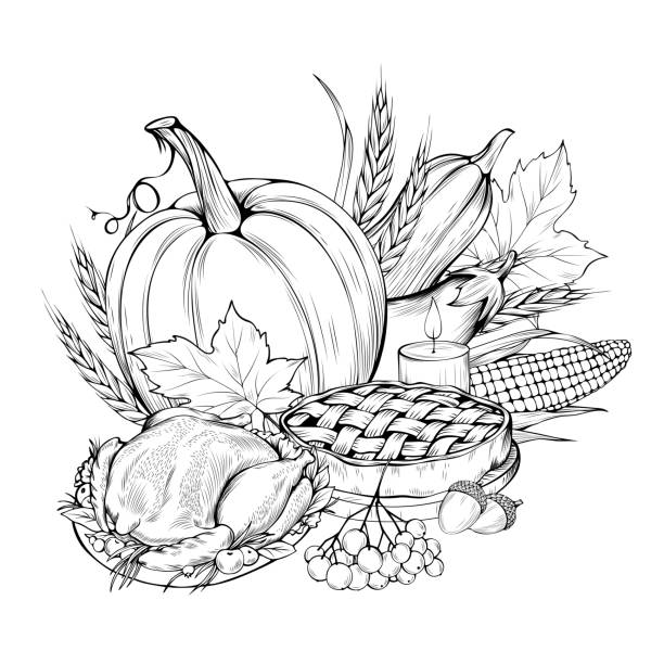 Thanksgiving food coloring book vector illustration vector art illustration