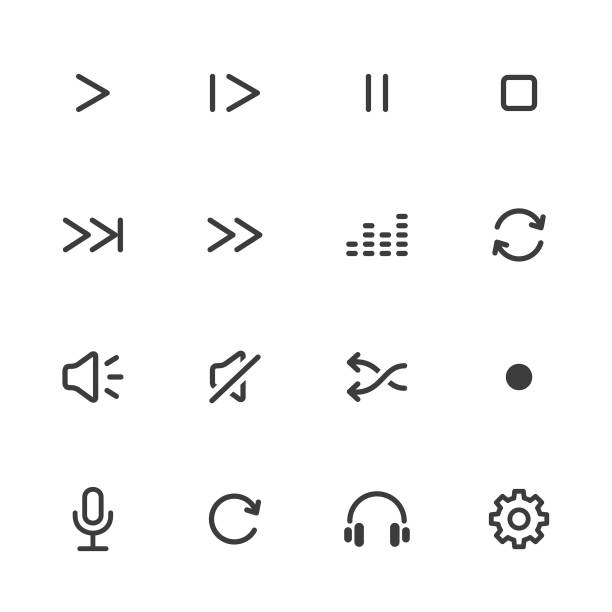 zestaw ikon multimedialnych i audio - resting interface icons push button computer key stock illustrations