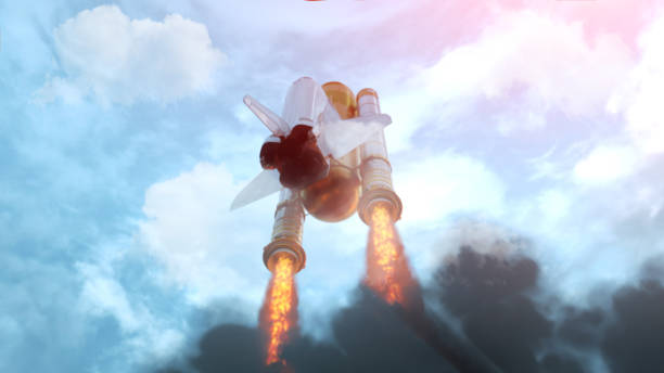 lancement de la navette spatiale. illustration 3d - space shuttle endeavor photos et images de collection