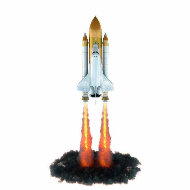 lancement de navette spatiale isolé sur le fond blanc. illustration 3d - space shuttle endeavor photos et images de collection