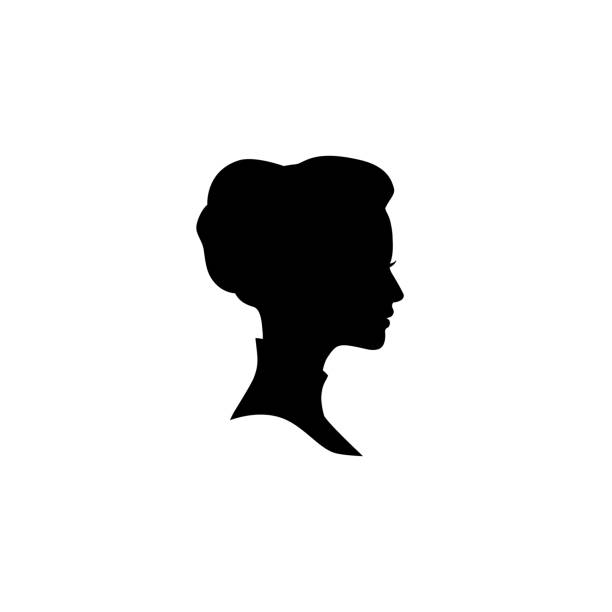 ilustraciones, imágenes clip art, dibujos animados e iconos de stock de silueta de cara de mujer. perfil de dama con peinado retro - camafeo