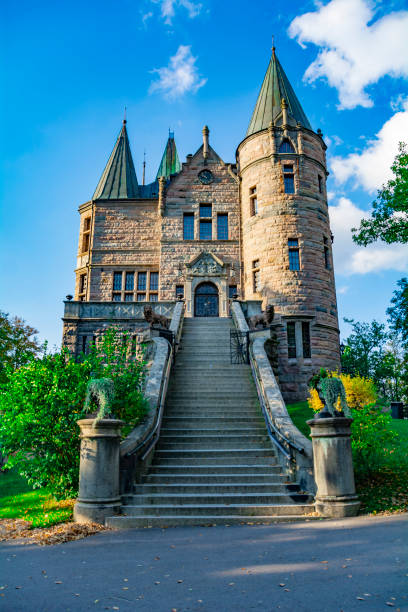 Front view of Teleborg Castle in Southern Sweden, Smaland. Ancient architecture, classical architecture with towers.
