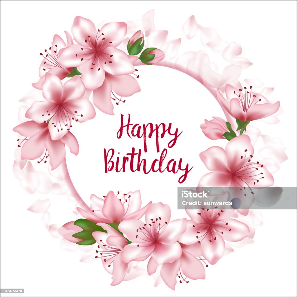 Happy Birthday Flowers Greeting Card Template Stock Illustration ...