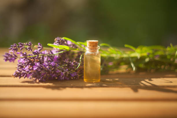 istock lavender essential oil in  beautiful bottle on table 1170775044
