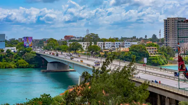 New Nyali Bridge with vehicles during day time