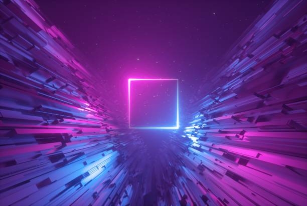 istock 3d render, pink blue neon abstract background with glowing square, ultraviolet light, laser show, wall reflection, rectangular shape 1170778164