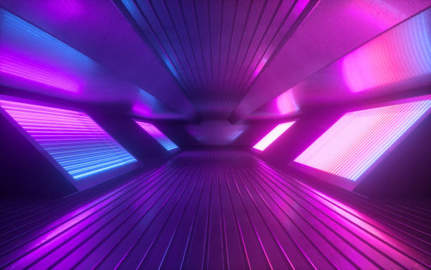 istock 3d render, blue pink neon abstract background, glowing panels in infrared light, futuristic power generating technology 1170778258
