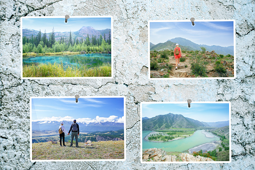 Hiking collage. Travel mountains summer collage.