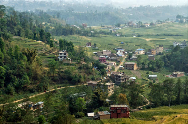 Nepalese village near Nagarkot, Nepal Aerial view of villages near Nagarkot nagarkot photos stock pictures, royalty-free photos & images