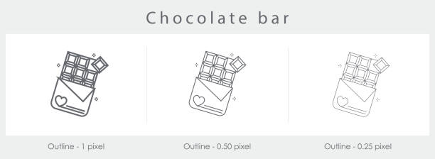 tabliczka czekolady z ikoną linii serca - chocolate candy bar chocolate candy foil stock illustrations