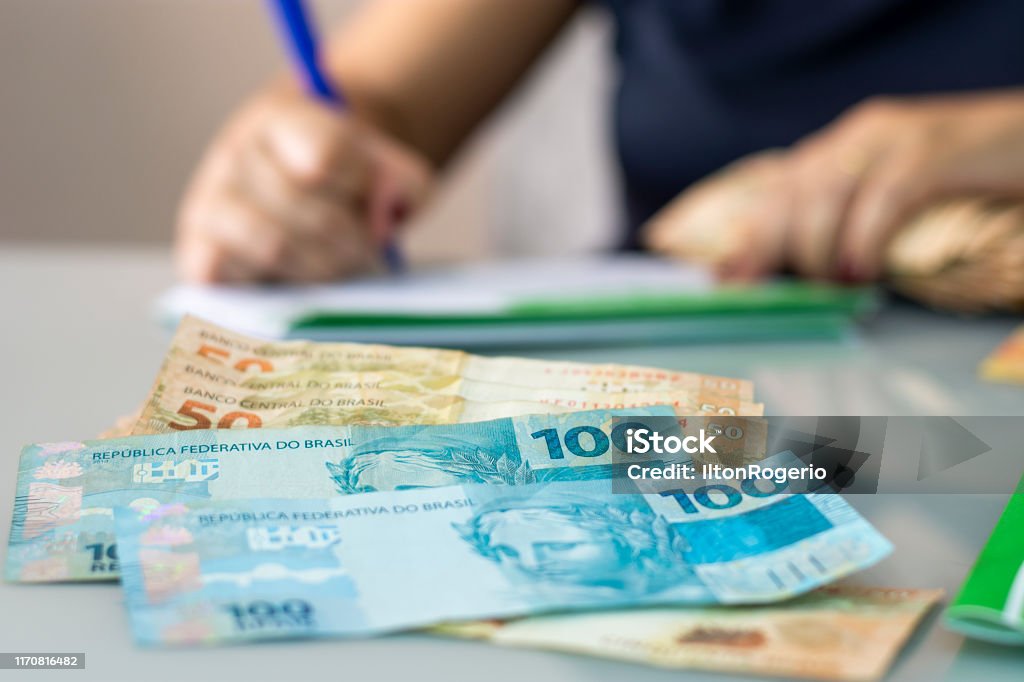 Real - Brazilian Currency Photographic composition with Real - Brazilian Money Paper Currency Stock Photo