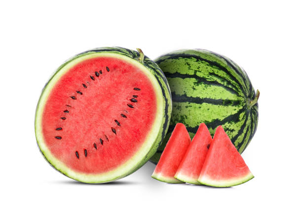istock Whole and half watermelon isolated on white background 1170818427