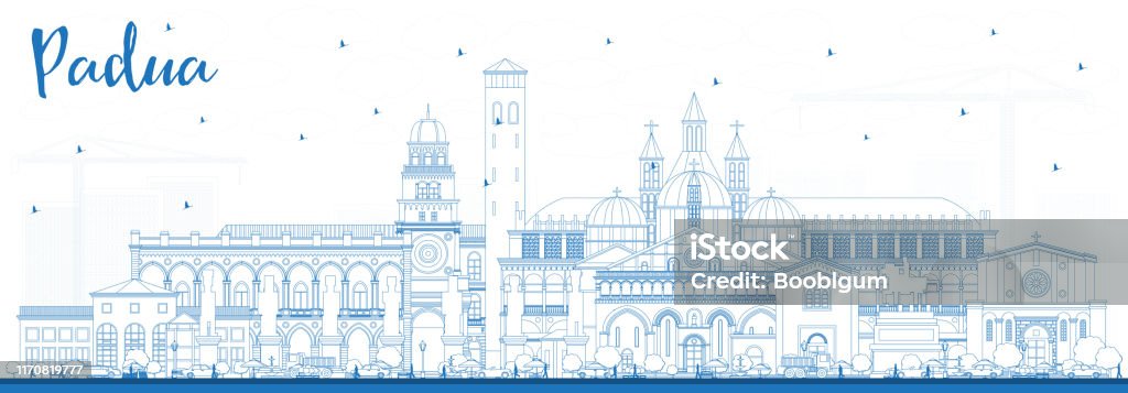 Umriss Padua Italy City Skyline mit blauen Gebäuden. - Lizenzfrei Padua Vektorgrafik