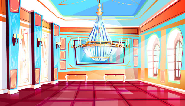 ballsaal mit kronleuchter vektor illustration - domestic room palace chandelier nobility stock-grafiken, -clipart, -cartoons und -symbole