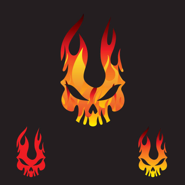 ilustrações, clipart, desenhos animados e ícones de logotipo ardente do crânio. vetor - inferno fire flame skull