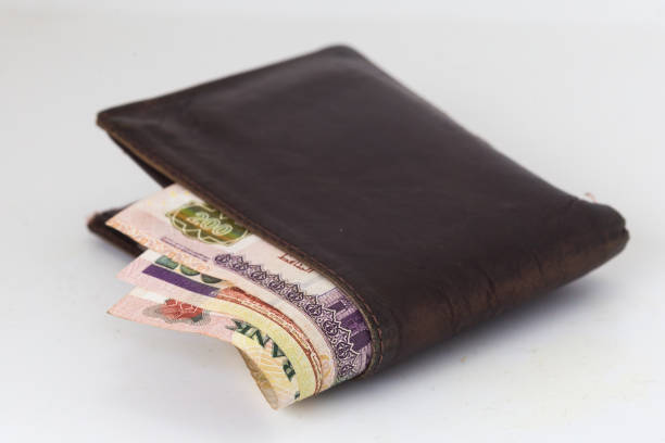 istock 200 Egyptian pound bills in a dark brown wallet isolated on a white background 1170824729