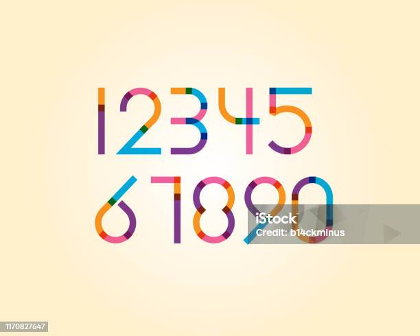 Overlapping Colorful Sharp Edge Line Font Regular Numeric Stock ...