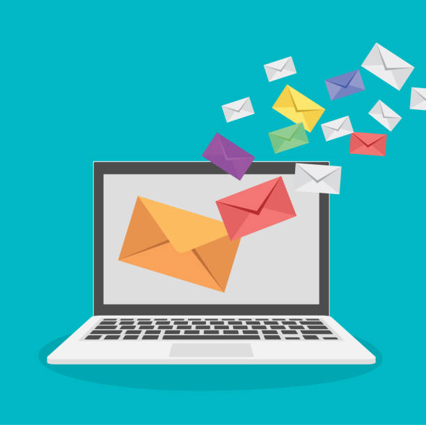 Laptop with Email marketing concept. Flat design vector Laptop with Email marketing concept. Flat design vector illustration EPS 10 email marketing automation stock illustrations