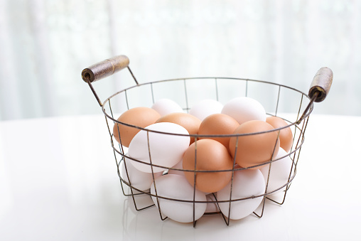 Chicken eggs in basket