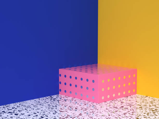 istock blue yellow wall corner minimal abstract geometric scene blank pink podium 3d rendering 1170830356
