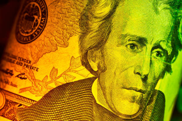 Twenty dollar bill: Close-up, abstract, colorful