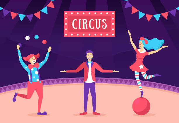 ilustraciones, imágenes clip art, dibujos animados e iconos de stock de personajes de color de dibujos animados personas con circus show concept. vector - traditional festival juggling women performer