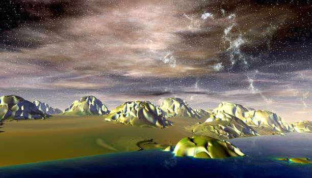 istock Alien Planet. Mountain and lake. 3D rendering 1170838967